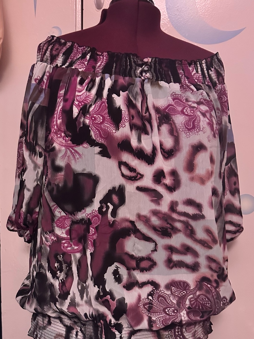 Y2K Unique Spectrum Women’s Off-Shoulder Floral Leopard Print Skirt - Plum/Black